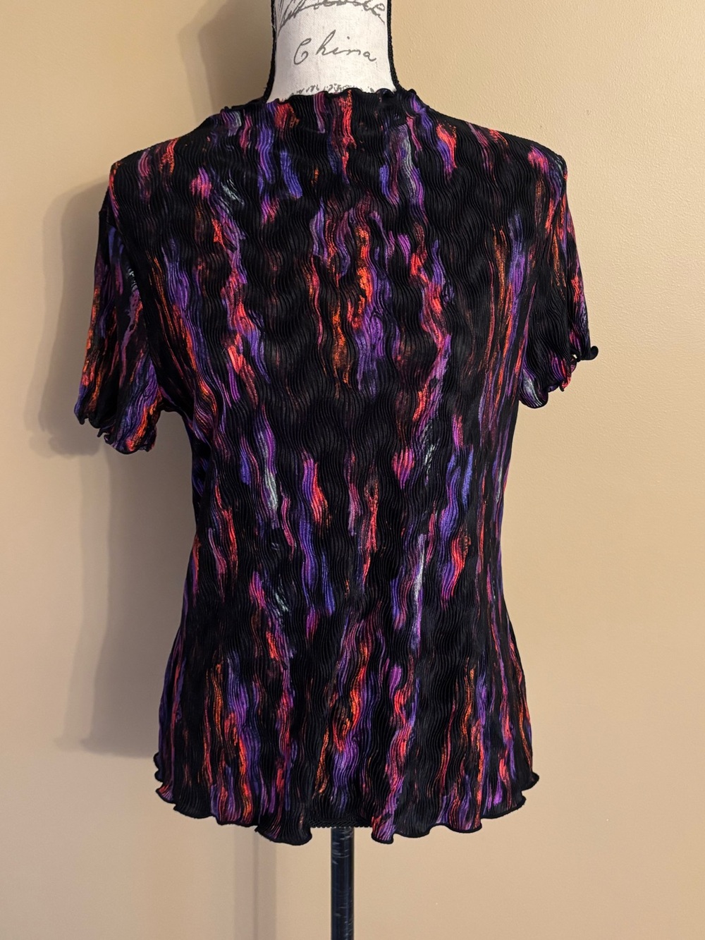 Halogen Black Short-Sleeve Pleated Top